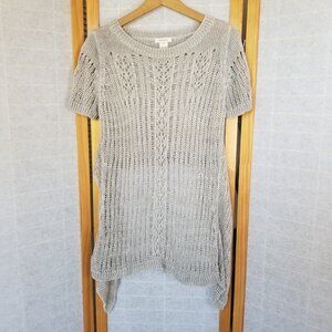 Sundance 100% Linen Crochet Top Size Medium Beige Short Sleeve Boho Festival